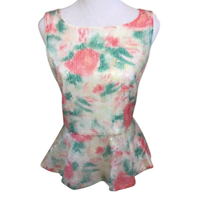 Alice + Olivia Silk Pastel Sequin Peplum Top